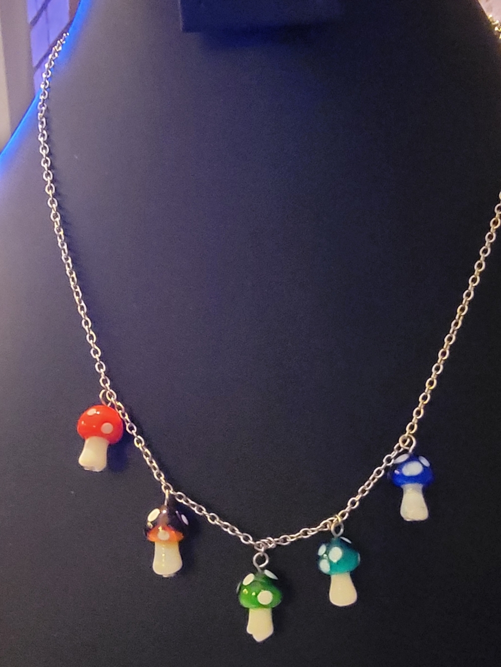 Colorful Glass Mushroom Charm Necklace